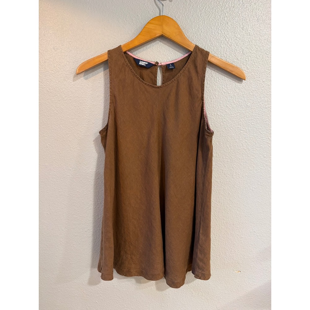 Lands' End Linen Tank Top Women Small Brown Sleeveless Keyhole Back Summer